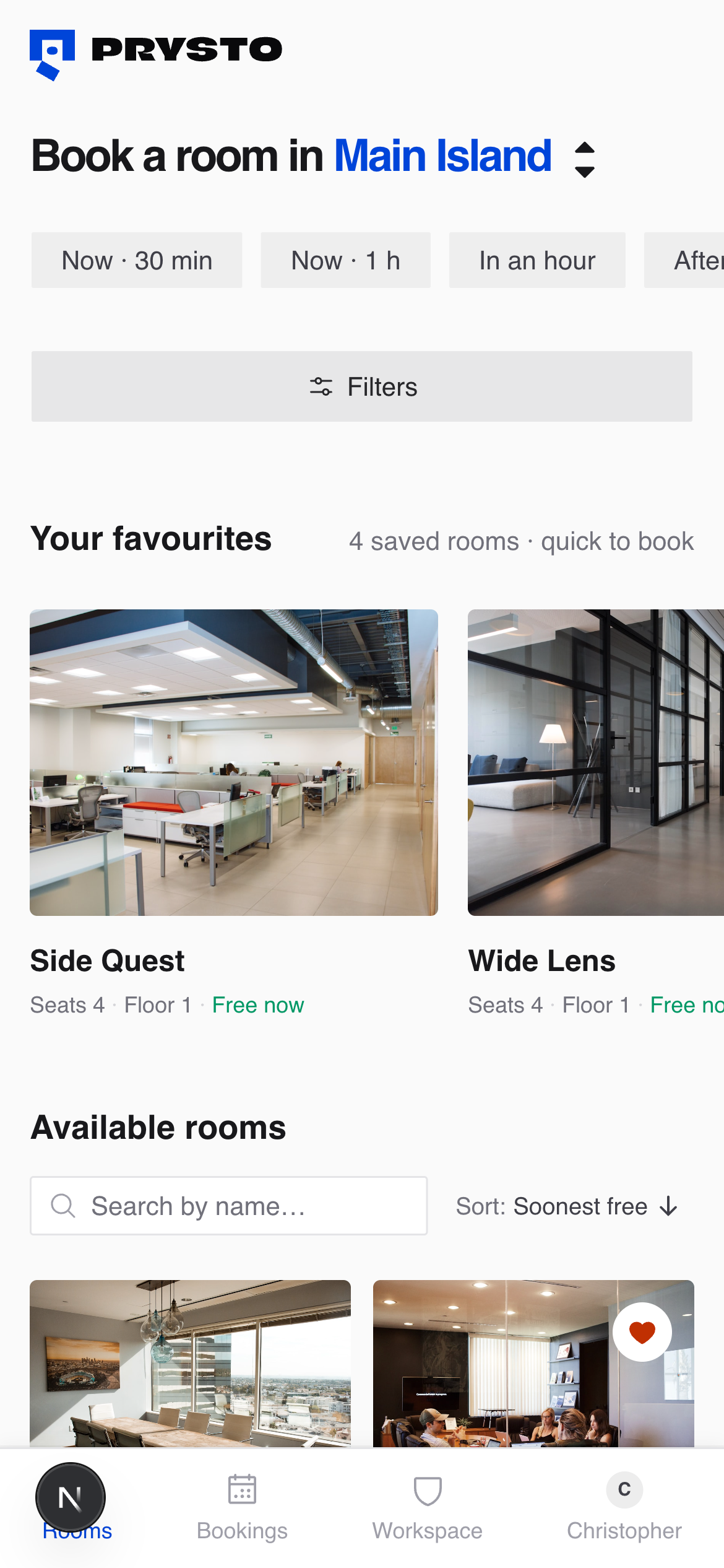 Prysto — Mobile Rooms View